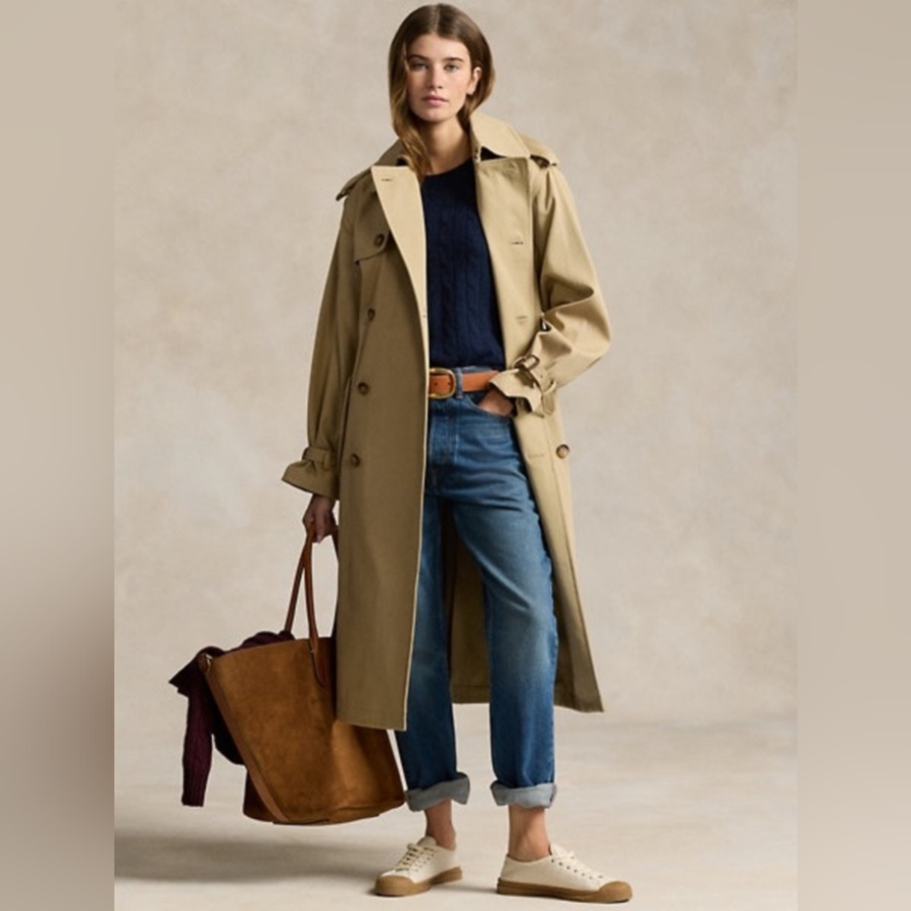 Lauren Ralph Lauren Double-Breasted Twill Trench Coat size 4